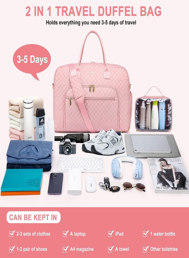 LUOCIP Travel Duffle Weekender Bags for Women - Weekend Bag Women with Shoe Compartment Carry On Overnight Bag with Toiletry Bag Duffel Bags Wet Pocket for Gym Hospital Bags for Labor and Delivery Pink - Image 5